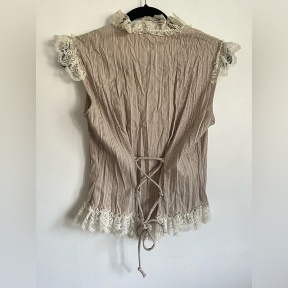 Vintage Women Cottagecore Lace Up Back Buttons Victorian Style Blouse Top Medium - Picture 4 of 7